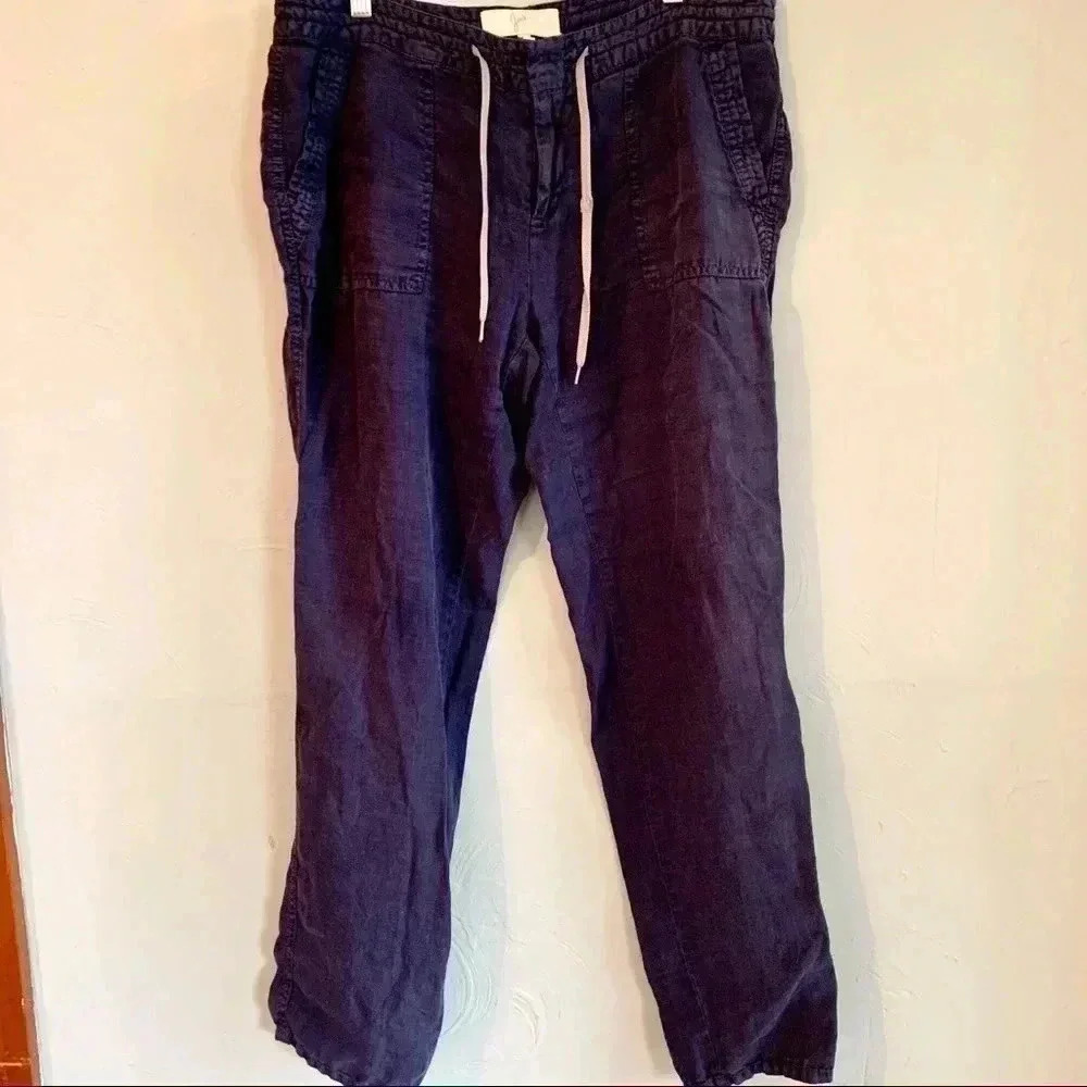 Joie Navy Linen pants patch pockets drawstring